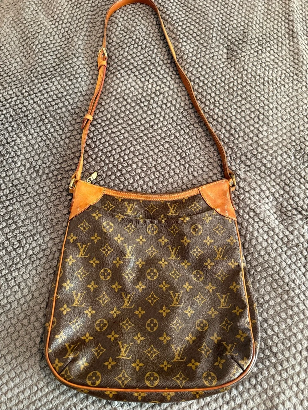 Louis Vuitton Brown Canvas Shoulder Bag with Tan Leather Trim